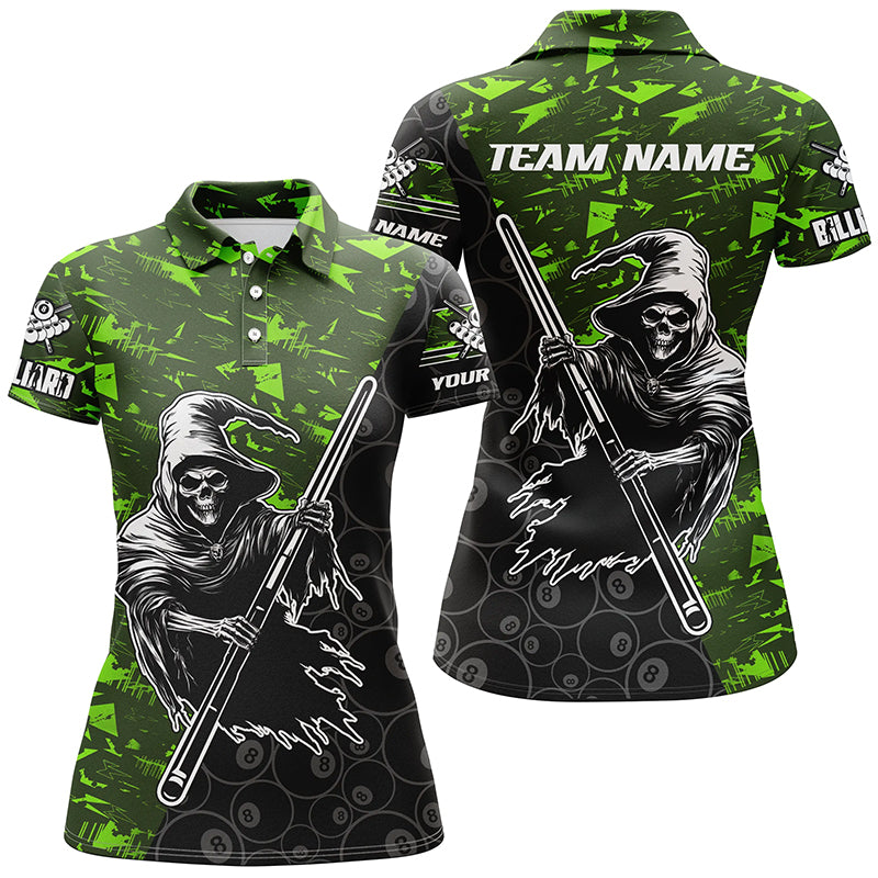Personalized Green Abstract Grim Reaper Women Billiard Shirts, Halloween  Billiard Jerseys TDM2606