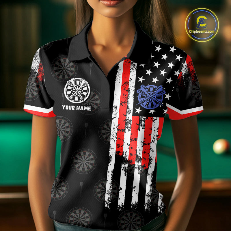 Personalized American Flag Dart Polo & Quarter Zip Shirt For Women Custom Patriotic Dart Jerseys TDM3083