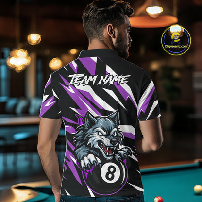 Black And Purple 8 Ball Wolf Billiard Shirt For Men Custom Billiard Jersey, Pool Team Shirt TDM5318