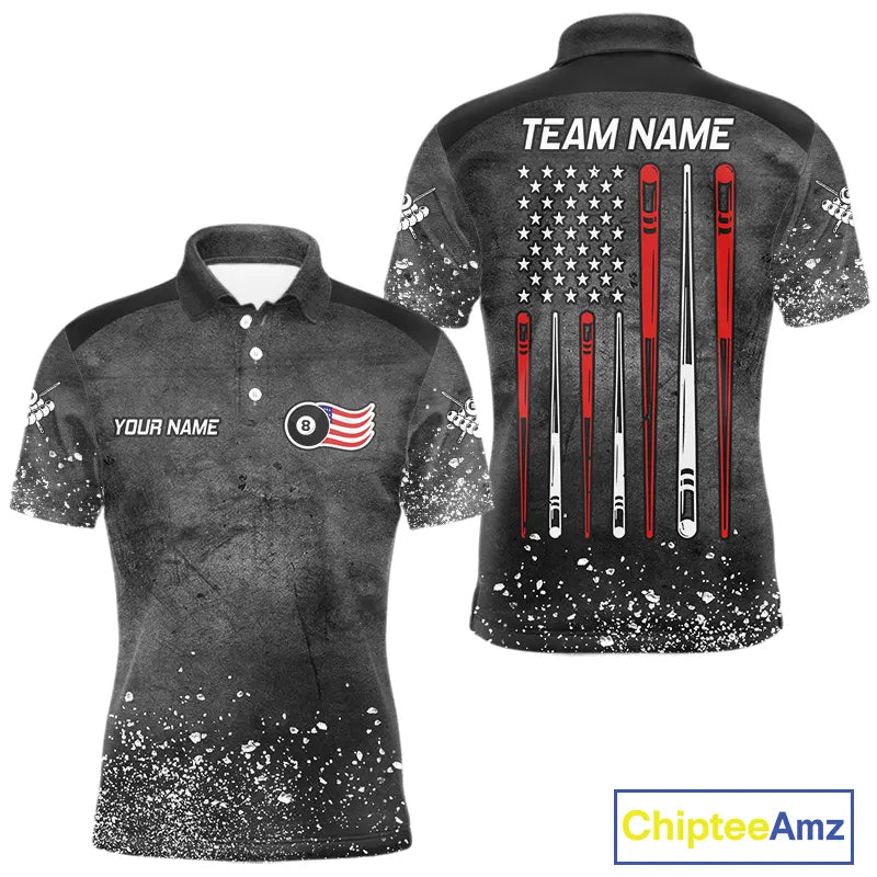 Personalized Billiard US Flag 8 Ball Pool Shirt For Men, Billiard Team Jersey Polo & 1/4 Zip TDM5579