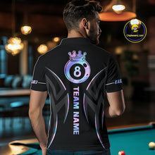Load image into Gallery viewer, Custom Holographic 8 Ball Crown Billiard Shirts For Men, Pool Team Jersey Polo &amp; 1/4 Zip |Black TDM6191