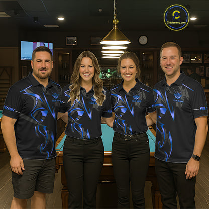 Custom Blue 8 Ball Pool Crown Billiard Shirts For Women, Billiard Team Jersey Polo & 1/4 Zip |Black TDM6192