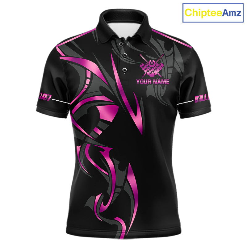 Custom Pink 8 Ball Pool Crown Billiard Shirts For Men, Billiard Team Jersey Polo & 1/4 Zip |Black TDM6193