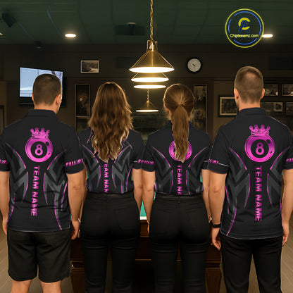 Custom Pink 8 Ball Pool Crown Billiard Shirts For Men, Billiard Team Jersey Polo & 1/4 Zip |Black TDM6193