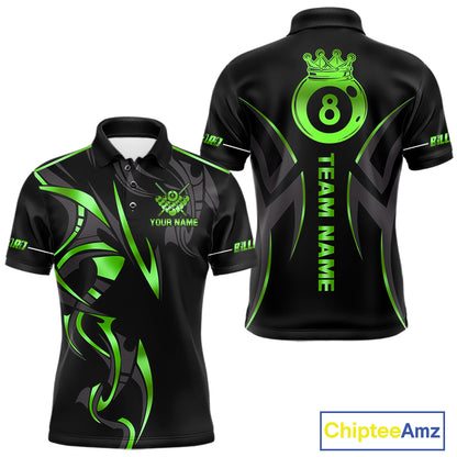 Custom Green 8 Ball Pool Crown Billiard Shirts For Men, Billiard Team Jersey Polo & 1/4 Zip |Black TDM6194