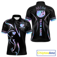 Load image into Gallery viewer, Custom Holographic Crown Bowling Ball Polo &amp; Quarter Zip Shirt For Men, Bowling Team Jersey |Black TDM6196