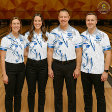 Load image into Gallery viewer, Custom Blue Bowling Ball Crown Bowling Shirt For Men, Bowling Team Jersey Polo &amp; 1/4 Zip |White TDM6198
