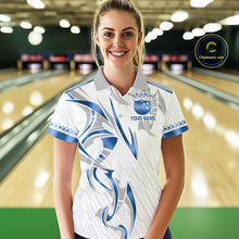 Load image into Gallery viewer, Custom Blue Bowling Ball Crown Bowling Shirt For Women, Bowling Team Jersey Polo &amp; 1/4 Zip |White TDM6198
