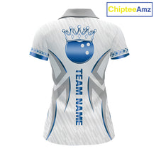 Load image into Gallery viewer, Custom Blue Bowling Ball Crown Bowling Shirt For Women, Bowling Team Jersey Polo &amp; 1/4 Zip |White TDM6198