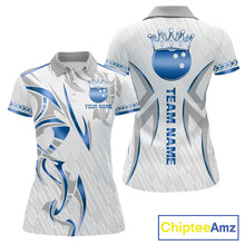Load image into Gallery viewer, Custom Blue Bowling Ball Crown Bowling Shirt For Women, Bowling Team Jersey Polo &amp; 1/4 Zip |White TDM6198
