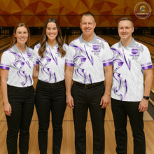 Load image into Gallery viewer, Custom Purple Bowling Ball Crown Bowling Shirt For Men, Bowling Team Jersey Polo &amp; 1/4 Zip |White TDM6199