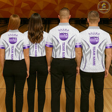 Load image into Gallery viewer, Custom Purple Bowling Ball Crown Bowling Shirt For Men, Bowling Team Jersey Polo &amp; 1/4 Zip |White TDM6199