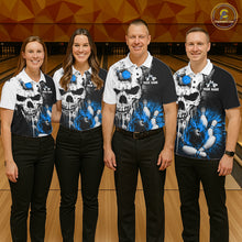 Load image into Gallery viewer, Personalized Blue Grunge Skull Bowling Shirt For Men, Bowling League Team Jersey Polo &amp; 1/4 Zip TDM6419