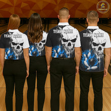 Load image into Gallery viewer, Personalized Blue Grunge Skull Bowling Shirt For Men, Bowling League Team Jersey Polo &amp; 1/4 Zip TDM6419