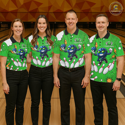 Green Funny Bowling Ball Jersey For Men Custom Bowling Team Shirt, Bowling Uniform Polo & 1/4 Zip TDM6422