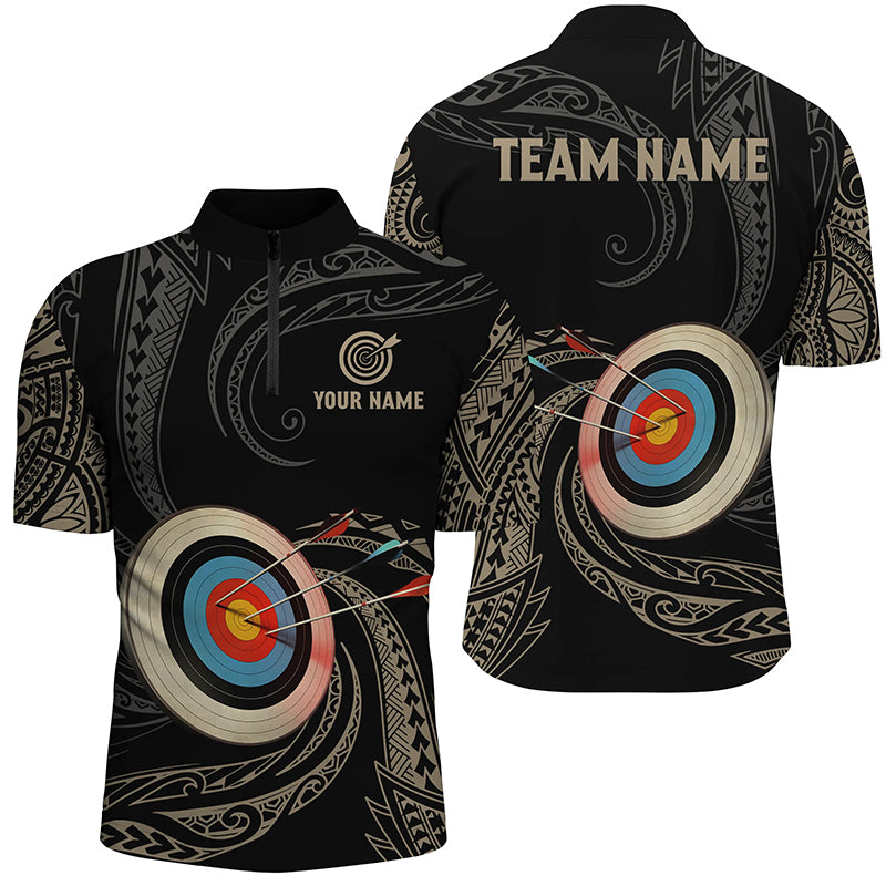 Personalized Golden Tribal Archery Quarter-Zip Shirts For Men Custom Archery Team Uniform TDM0643