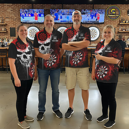 Personalized Red Grunge Skull Darts Shirt For Men Custom Darts Jersey Team Polo & Quarter Zip TDM6430