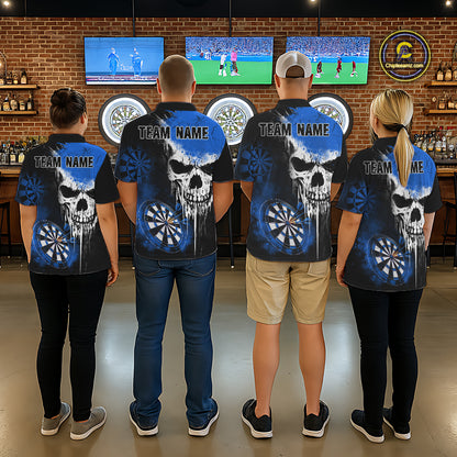 Personalized Blue Grunge Skull Darts Shirt For Men Custom Darts Jersey Team Polo & 1/4 Zip TDM6432