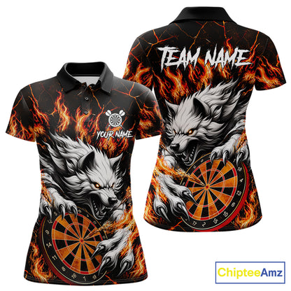 Custom Orange Dartboard Wolf Darts Shirt For Women, Fire Darts Team Jersey Polo & Quarter Zip TDM6433