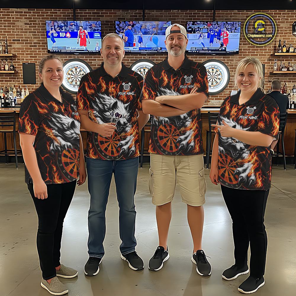 Custom Orange Dartboard Wolf Darts Shirt For Women, Fire Darts Team Jersey Polo & Quarter Zip TDM6433