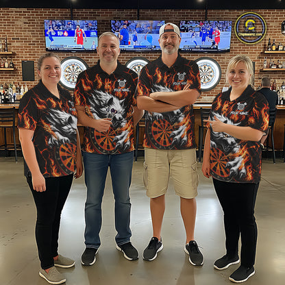 Custom Orange Dartboard Wolf Darts Shirt For Women, Fire Darts Team Jersey Polo & Quarter Zip TDM6433