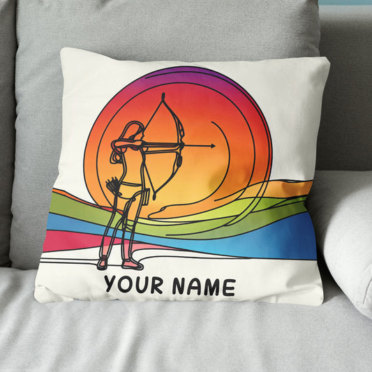 Multicolor Continuous Line Funny Player Archery Custom Name White Pillow TDM0825