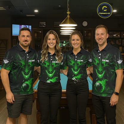 Personalized Dragon 8 Ball Fire Flame 3D Billiard Shirt For Women, Billiard League Team Jersey|Green TDM5594