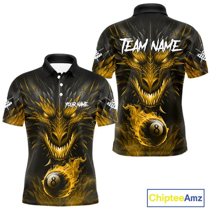 Personalized Dragon 8 Ball Fire Flame 3D Billiard Shirt For Men, Billiard League Team Jersey|Yellow TDM5595