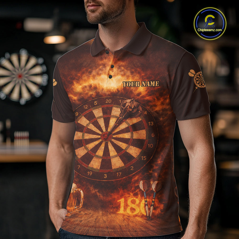 Personalized Fire Flaming Dartboard Beer Darts Polo & 1/4 Zip For Men Custom Darts Team Jersey TDM5827