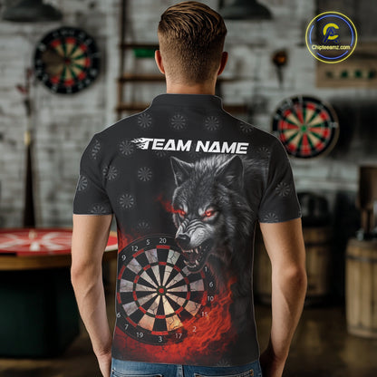 Black And Red Flaming Wolf Darts Polo & Quarter Zip For Men Custom Darts Team Jersey TDM5830