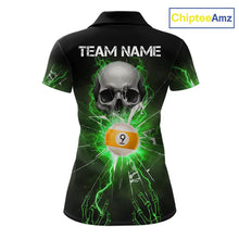 Load image into Gallery viewer, Green 8 &amp; 9 Ball Skull Billiard Shirt For Women Custom Glass Break Pool Team Jersey Polo &amp; 1/4 Zip TDM5972