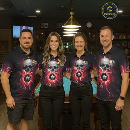 Red 8 Ball & 9 Ball Skull Billiard Shirt For Men Custom Glass Break Pool Team Jersey Polo, 1/4 Zip TDM5973