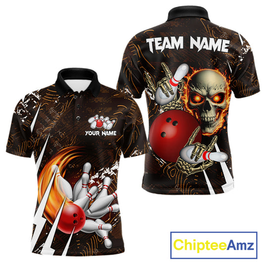 Personalized Skull Bowling Jersey For Men Custom Bowling Team Shirt Polo & Quarter Zip | Orange TDM6205