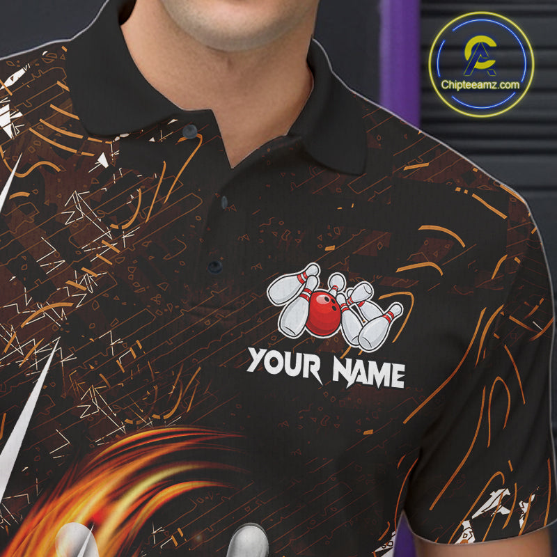 Personalized Skull Bowling Jersey For Men Custom Bowling Team Shirt Polo & Quarter Zip | Orange TDM6205