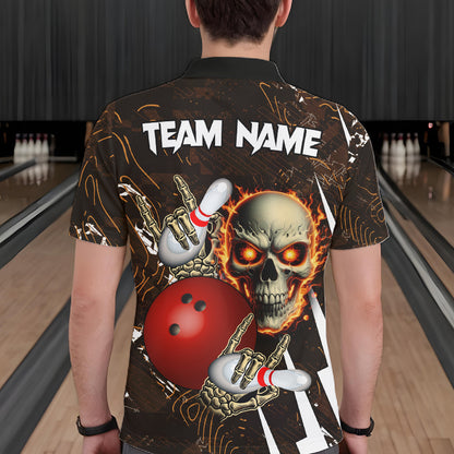 Personalized Skull Bowling Jersey For Men Custom Bowling Team Shirt Polo & Quarter Zip | Orange TDM6205