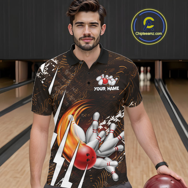 Personalized Skull Bowling Jersey For Men Custom Bowling Team Shirt Polo & Quarter Zip | Orange TDM6205