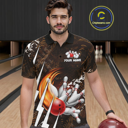 Personalized Skull Bowling Jersey For Men Custom Bowling Team Shirt Polo & Quarter Zip | Orange TDM6205