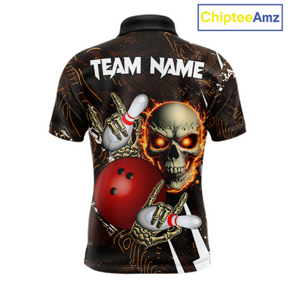 Personalized Skull Bowling Jersey For Men Custom Bowling Team Shirt Polo & Quarter Zip | Orange TDM6205