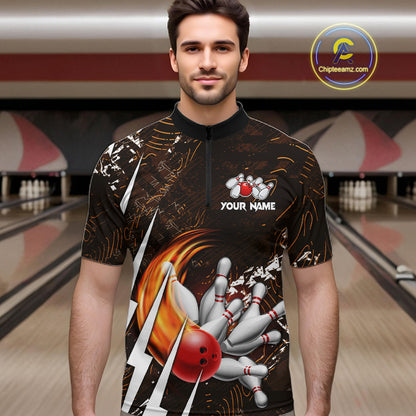 Personalized Skull Bowling Jersey For Men Custom Bowling Team Shirt Polo & Quarter Zip | Orange TDM6205