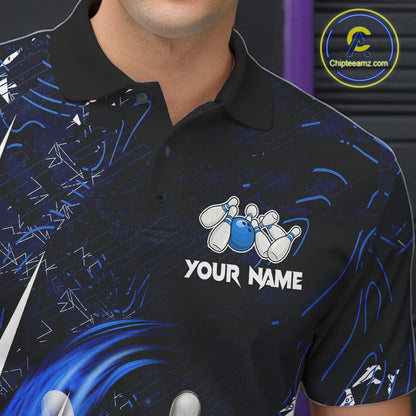 Personalized Skull Bowling Jersey For Men Custom Bowling Team Shirt Polo & Quarter Zip | Blue TDM6206