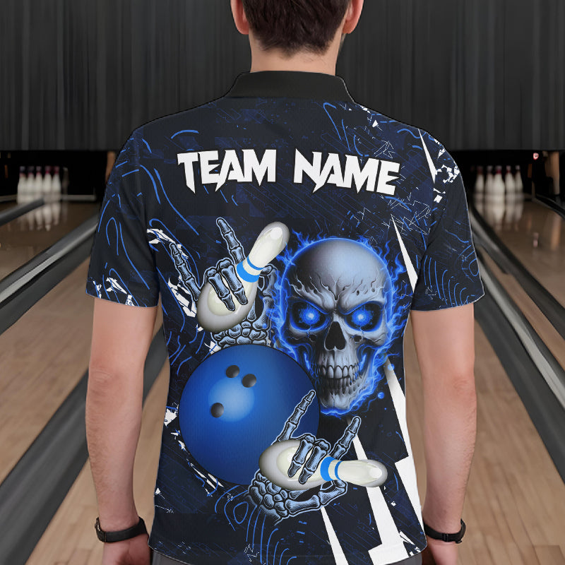 Personalized Skull Bowling Jersey For Men Custom Bowling Team Shirt Polo & Quarter Zip | Blue TDM6206