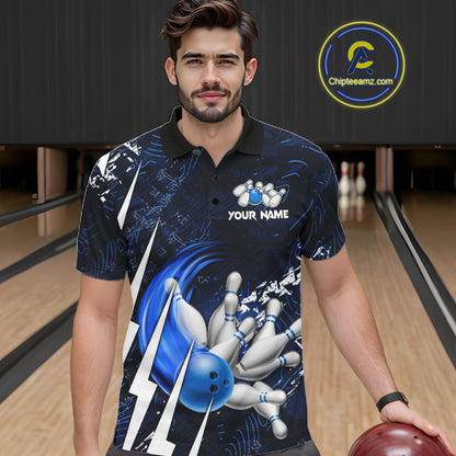 Personalized Skull Bowling Jersey For Men Custom Bowling Team Shirt Polo & Quarter Zip | Blue TDM6206