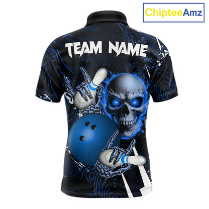 Personalized Skull Bowling Jersey For Men Custom Bowling Team Shirt Polo & Quarter Zip | Blue TDM6206