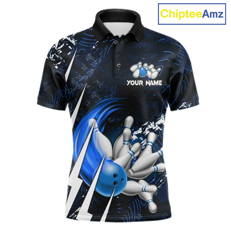Personalized Skull Bowling Jersey For Men Custom Bowling Team Shirt Polo & Quarter Zip | Blue TDM6206