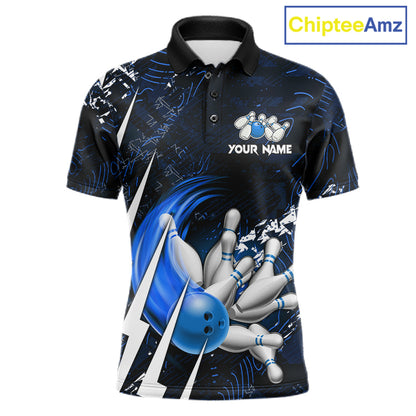 Personalized Skull Bowling Jersey For Men Custom Bowling Team Shirt Polo & Quarter Zip | Blue TDM6206