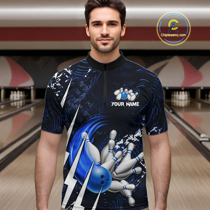Personalized Skull Bowling Jersey For Men Custom Bowling Team Shirt Polo & Quarter Zip | Blue TDM6206