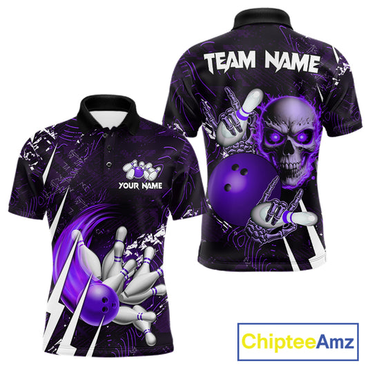 Personalized Skull Bowling Jersey For Men Custom Bowling Team Shirt Polo & Quarter Zip | Purple TDM6207