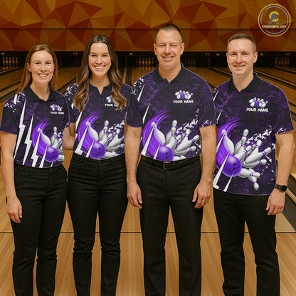 Personalized Skull Bowling Jersey For Men Custom Bowling Team Shirt Polo & Quarter Zip | Purple TDM6207