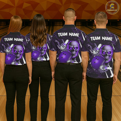Personalized Skull Bowling Jersey For Men Custom Bowling Team Shirt Polo & Quarter Zip | Purple TDM6207