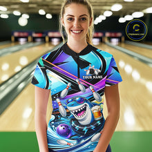 Load image into Gallery viewer, Blue Funny Shark Graffiti Bowling Shirts For Women, Best Bowling Team Jersey Polo &amp; Quarter Zip TDM6209